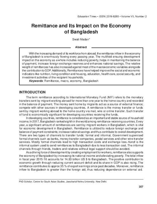 (PDF) Remittance and Its Impact on the Economy of Bangladesh