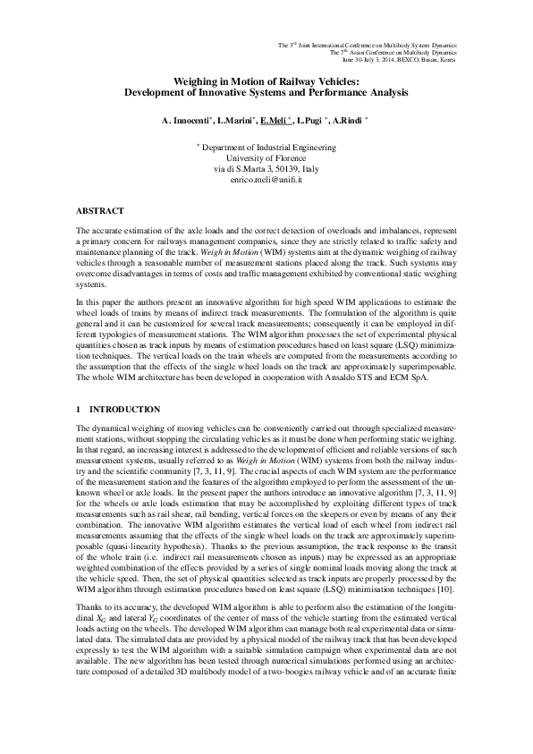 (PDF) Weighing in Motion of Railway Vehicles: Development of Innovative ...