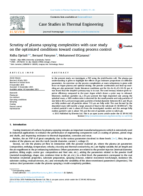 (PDF) Scrutiny of plasma spraying complexities with case study on the ...