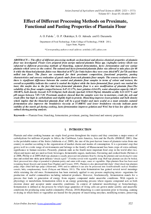 (PDF) Effect of Different Processing Methods on Proximate, Functional ...