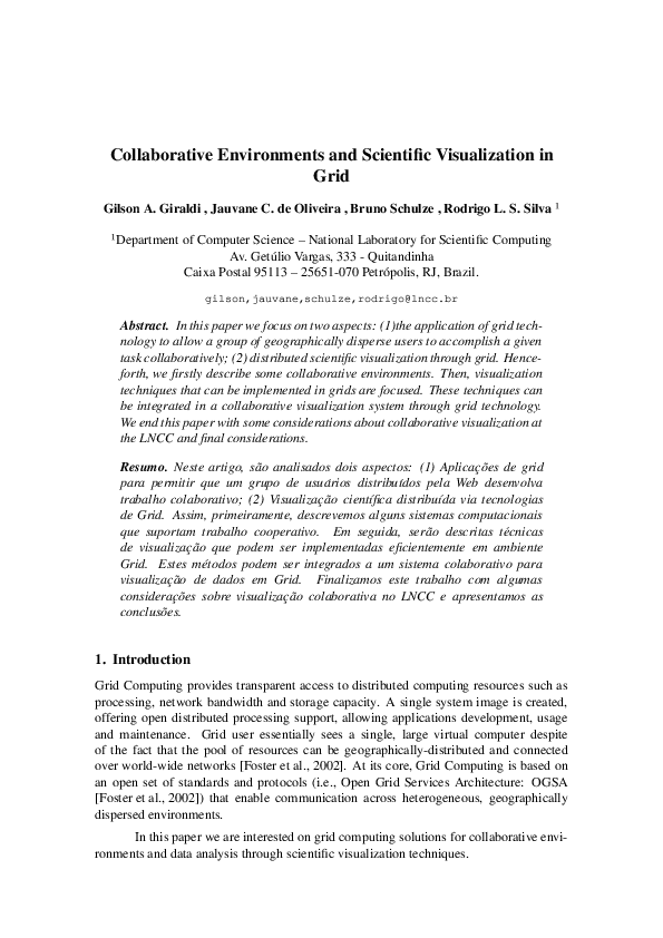 (PDF) Collaborative Environments and Scientific Visualization in Grid