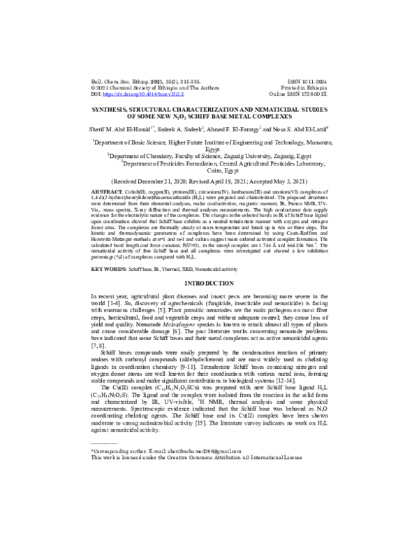 (PDF) Synthesis, structural characterization and nematicidal studies of ...