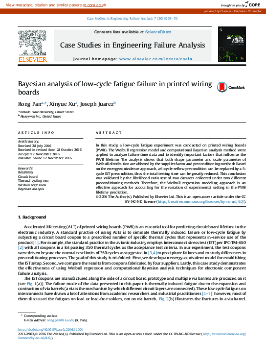 (PDF) Bayesian analysis of lowcycle fatigue failure in printed wiring