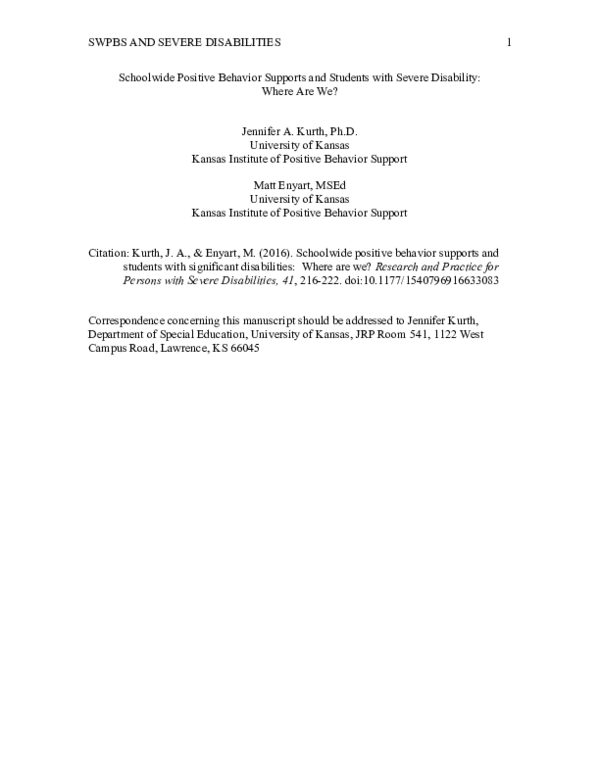 (PDF) Schoolwide Positive Behavior Supports and Students With ...