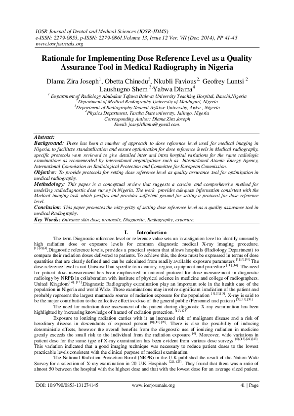(PDF) Rationale for Implementing Dose Reference Level as a Quality ...