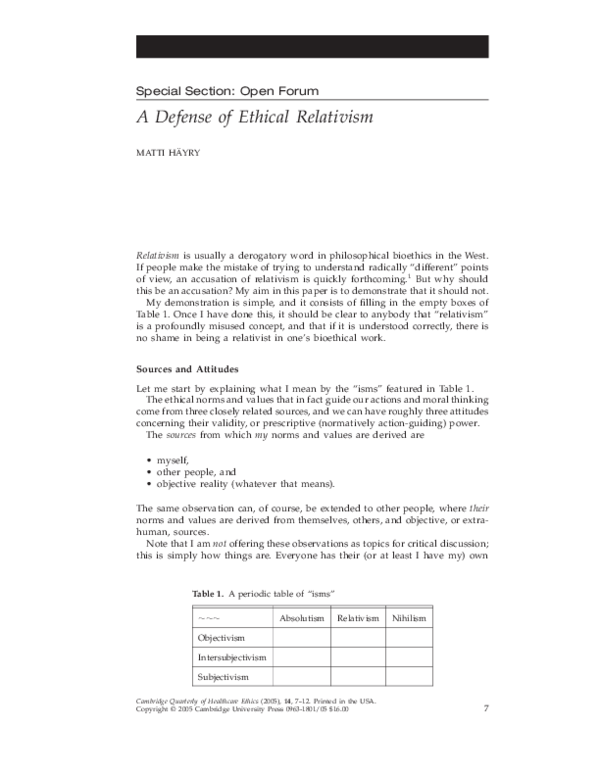 (PDF) A Defense of Ethical Relativism