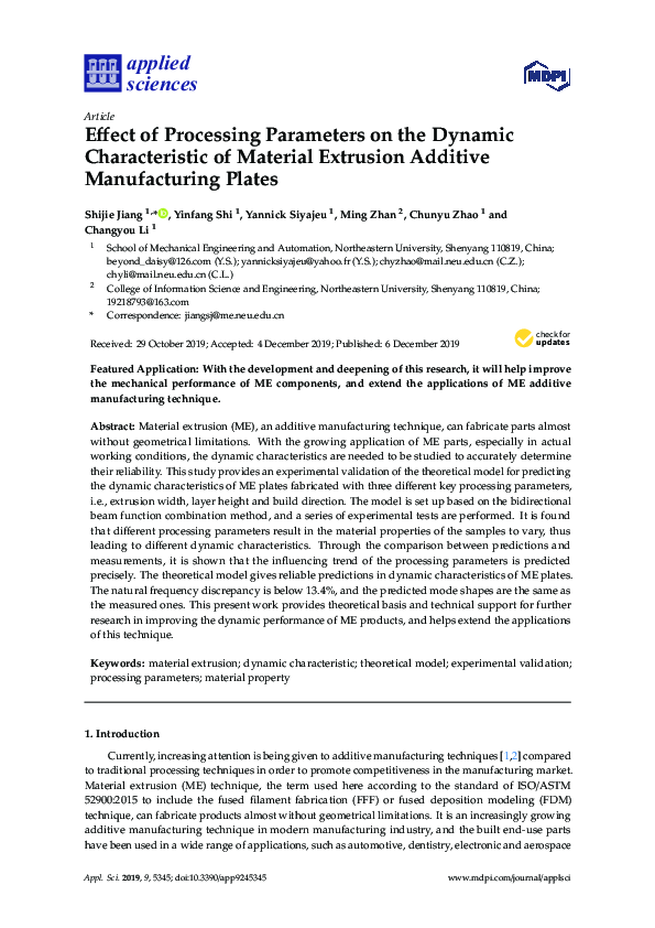 (PDF) Effect of Processing Parameters on the Dynamic Characteristic of ...