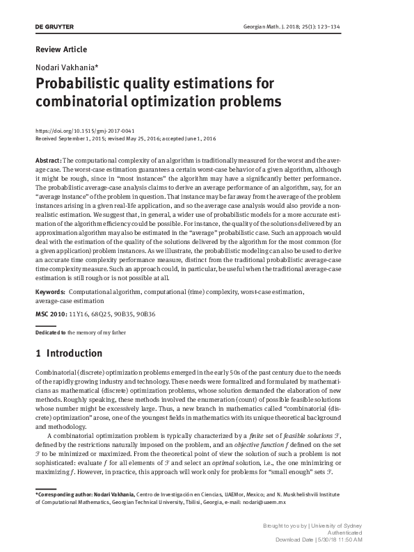 (PDF) Probabilistic quality estimations for combinatorial optimization ...
