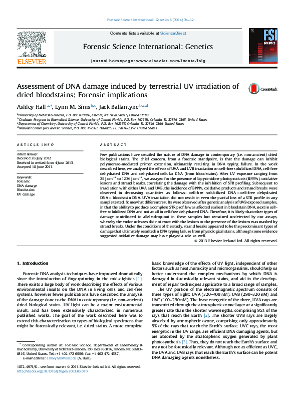 (PDF) Assessment of DNA damage induced by terrestrial UV irradiation of ...
