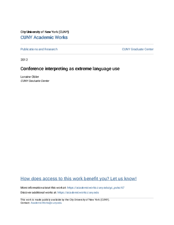 (PDF) Conference interpreting as extreme language use