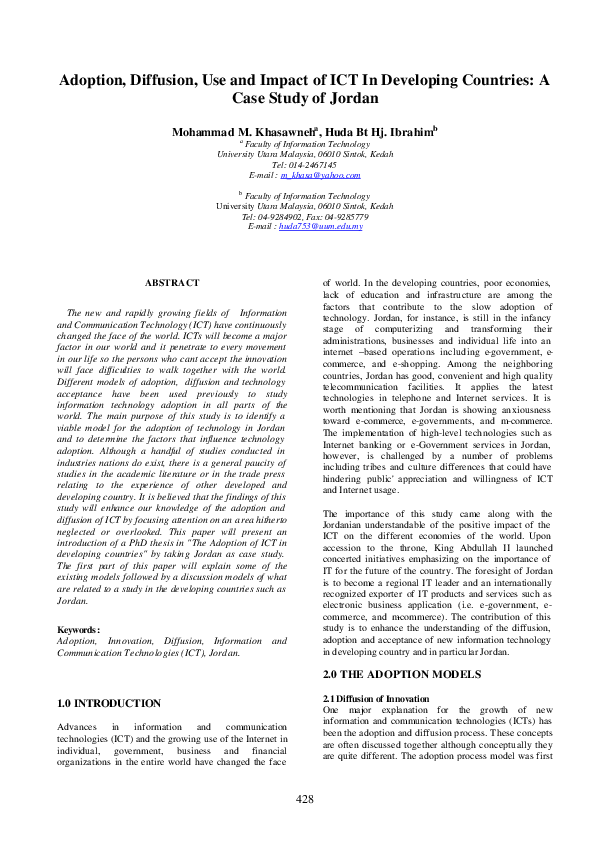 (PDF) Adoption, Diffusion, Use and Impact Of ICT in Developing ...