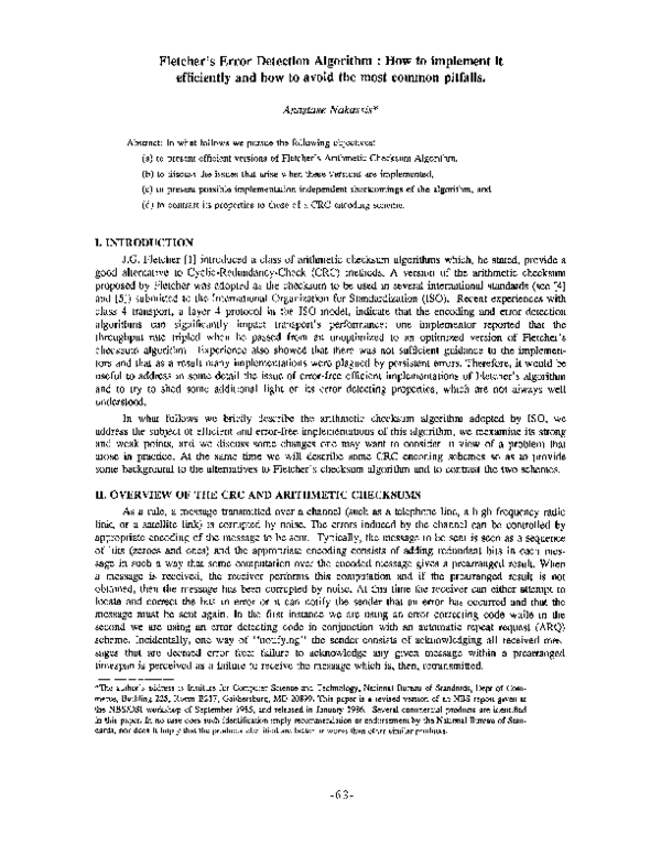(PDF) Fletcher's error detection algorithm: how to implement it ...