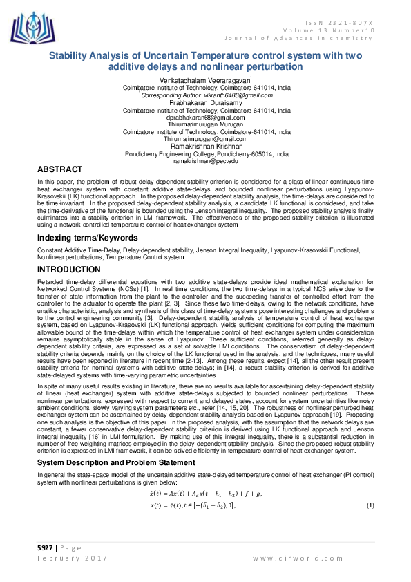 (PDF) Stability Analysis of Uncertain Temperature control system with ...