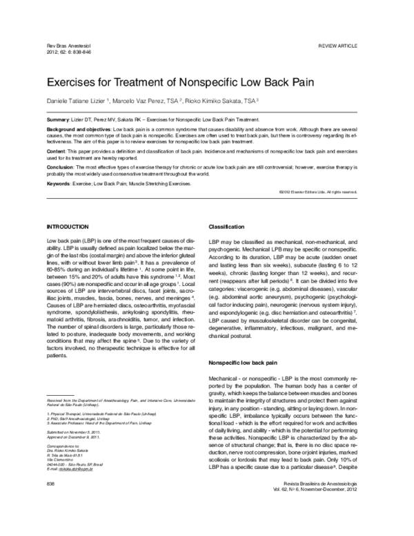 (PDF) Exercises for treatment of nonspecific low back pain