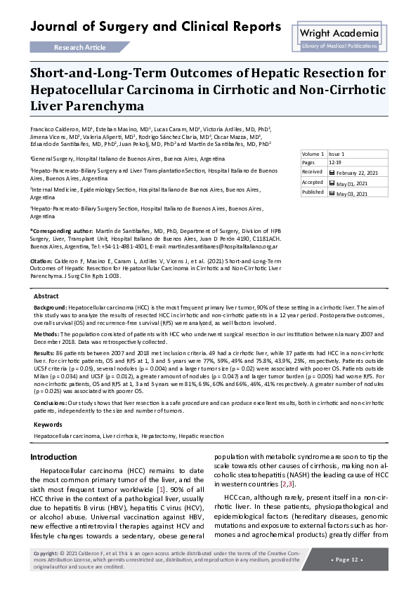 (PDF) Short-and-Long-Term Outcomes of Hepatic Resection for ...