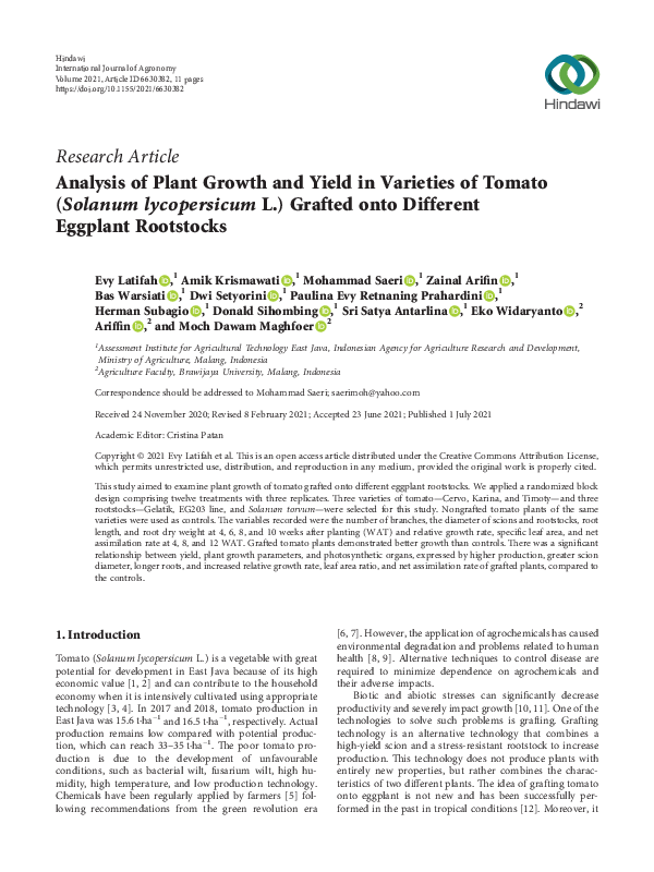 (PDF) Analysis of Plant Growth and Yield in Varieties of Tomato ...