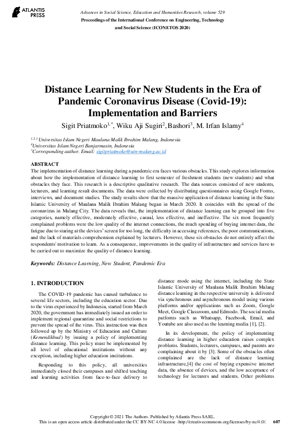 (PDF) Distance Learning for New Students in the Era of Pandemic ...