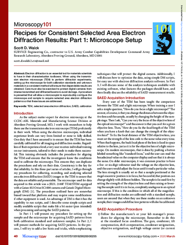 (PDF) Recipes for Consistent Selected Area Electron Diffraction Results ...