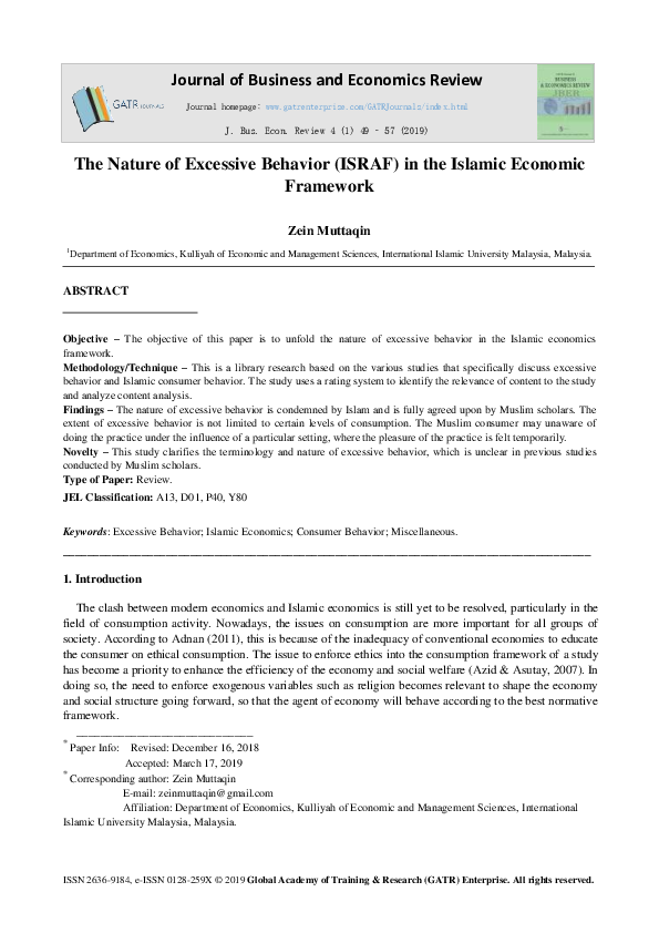 (PDF) The Nature of Excessive Behavior (ISRAF) in the Islamic Economic ...