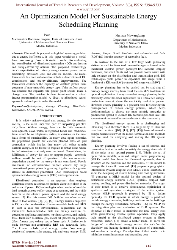 (PDF) An Optimization Model For Sustainable Energy Scheduling Planning