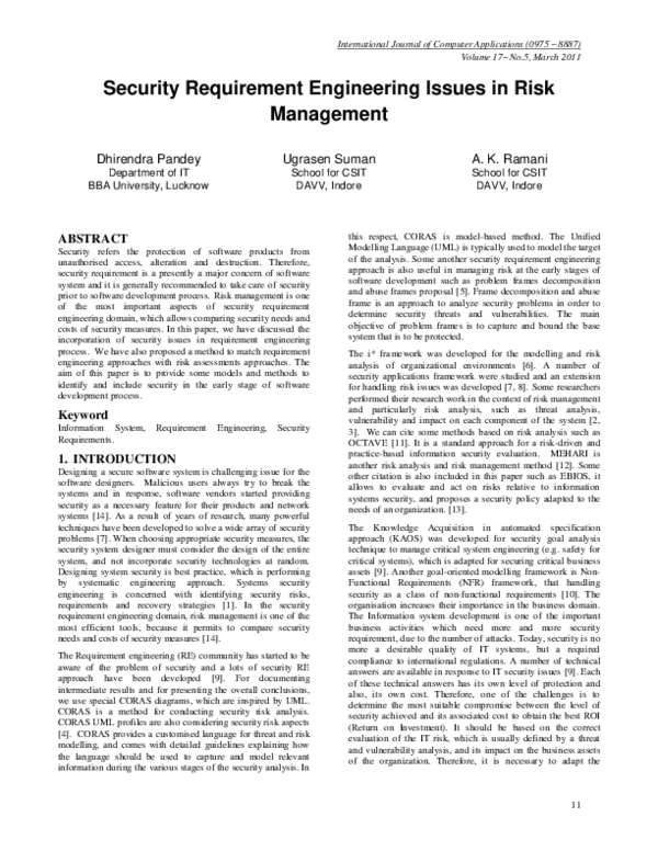 (PDF) Security Requirement Engineering Issues in Risk Management