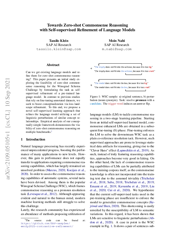 (PDF) Towards Zero Shot Commonsense Reasoning with Self Supervised ...