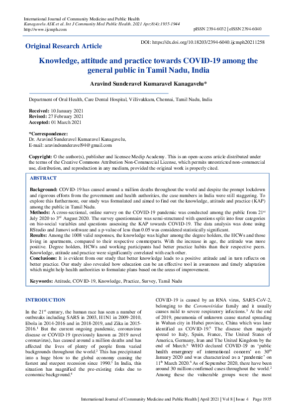 (PDF) Knowledge, attitude and practice towards COVID-19 among the ...