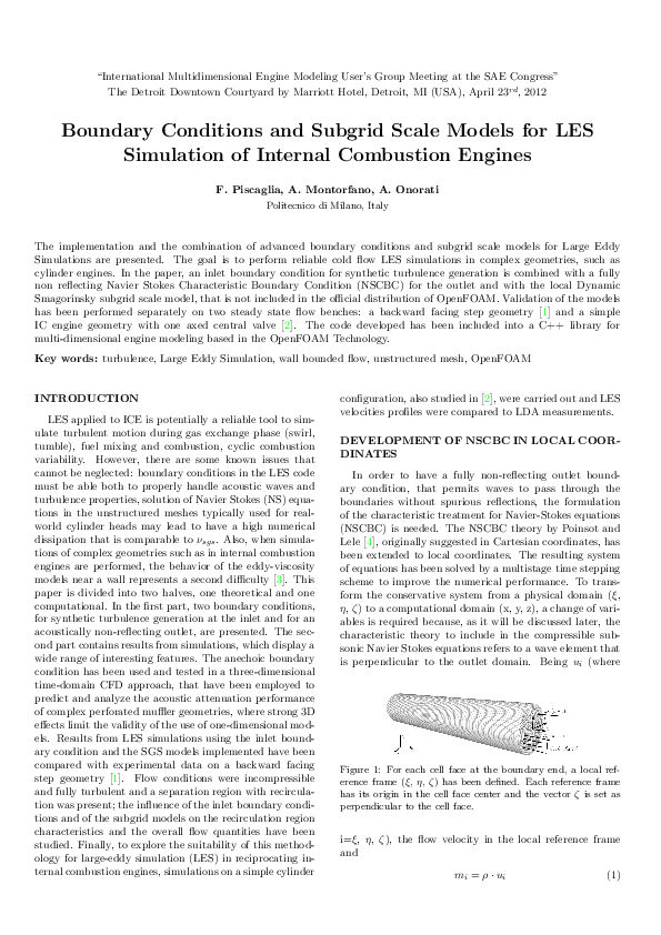 (PDF) Boundary Conditions and Subgrid Scale Models for LES Simulation ...
