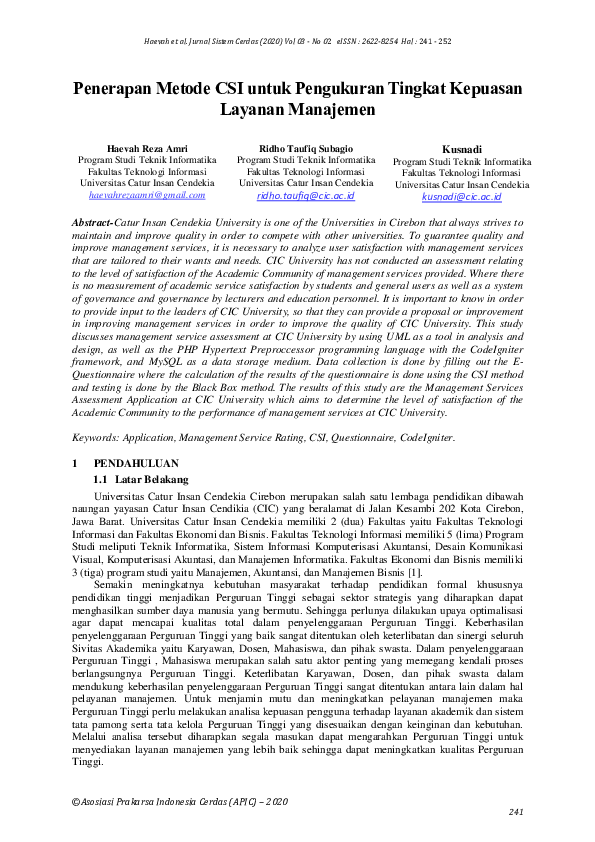 (PDF) Penerapan Metode CSI untuk Pengukuran Tingkat Kepuasan Layanan ...