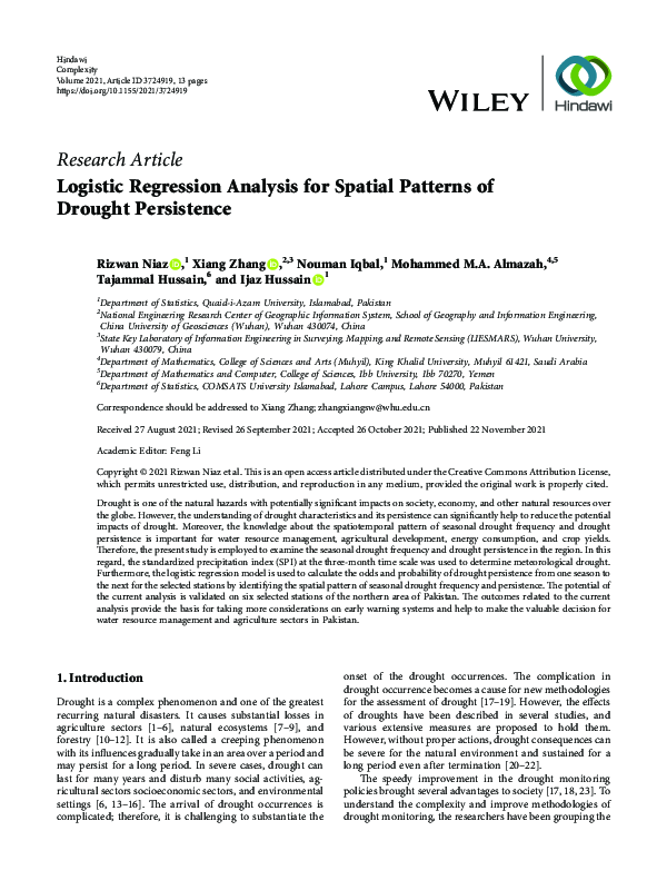 (PDF) Logistic Regression Analysis for Spatial Patterns of Drought ...