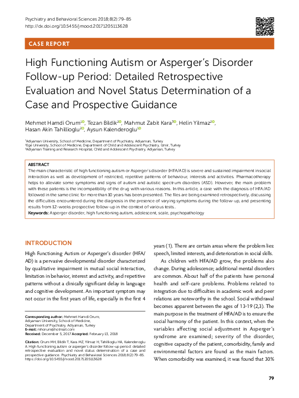 (PDF) High Functioning Autism or Asperger's Disorder Follow-up Period ...