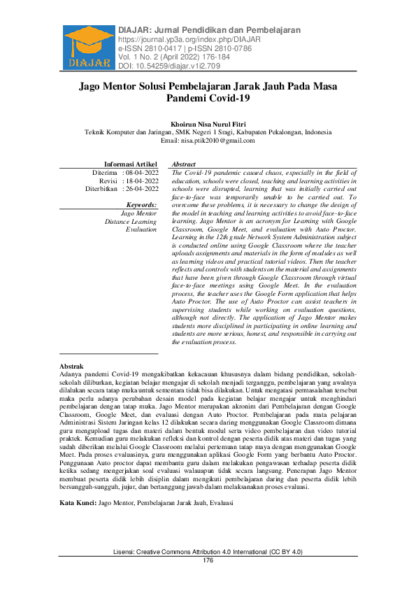 (PDF) Jago Mentor Solusi Pembelajaran Jarak Jauh Pada Masa Pandemi Covid-19