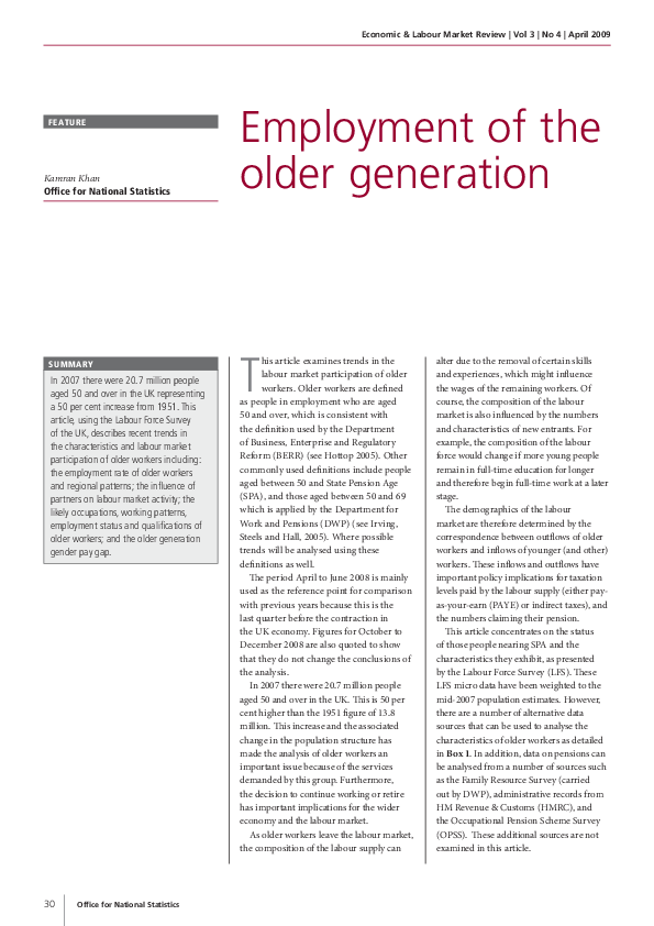 (PDF) Employment of the older generation