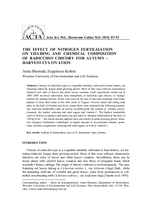 (PDF) The Effect of Nitrogen Fertilization on Yielding and Chemical ...