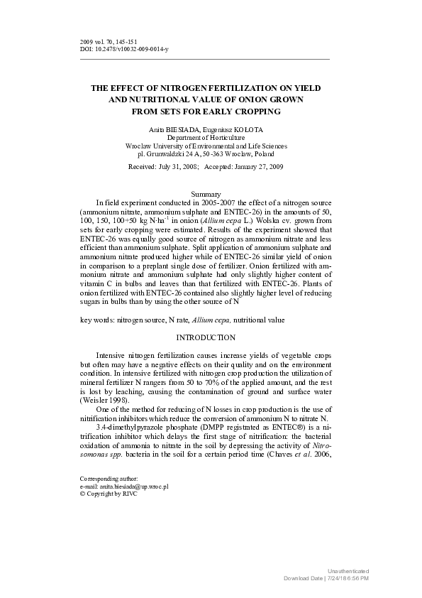 (PDF) The Effect of Nitrogen Fertilization on Yield and Nutritional ...