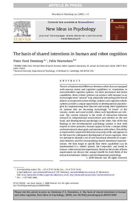 (PDF) The basis of shared intentions in human and robot cognition