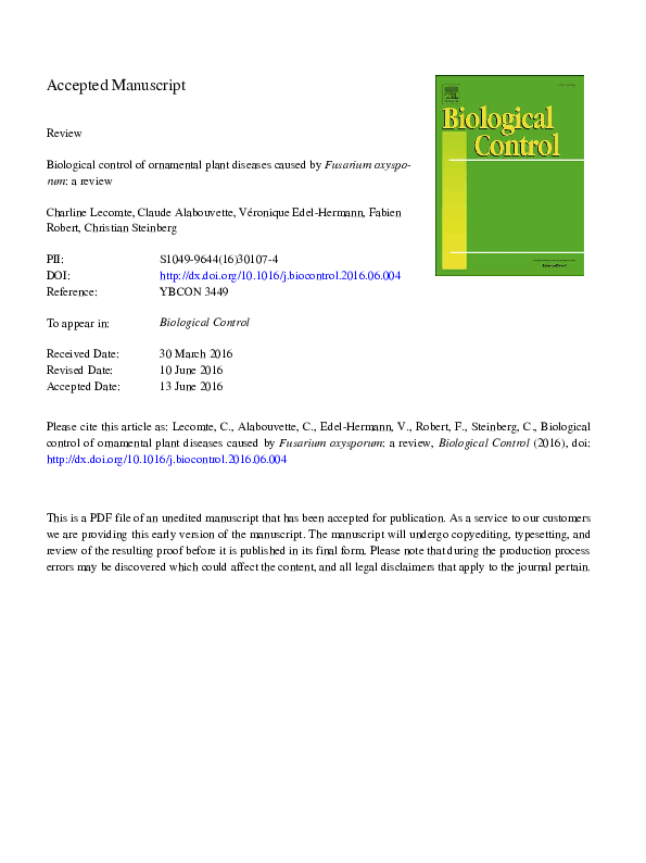(PDF) Biological control of ornamental plant diseases caused by