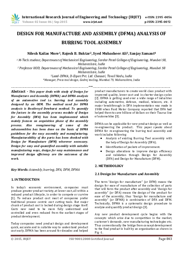 (PDF) Design for Manufacture and Assembly (Dfma) Analysis of Burring ...