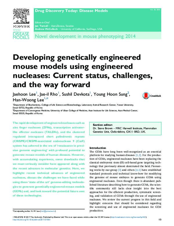 (PDF) Developing genetically engineered mouse models using engineered ...