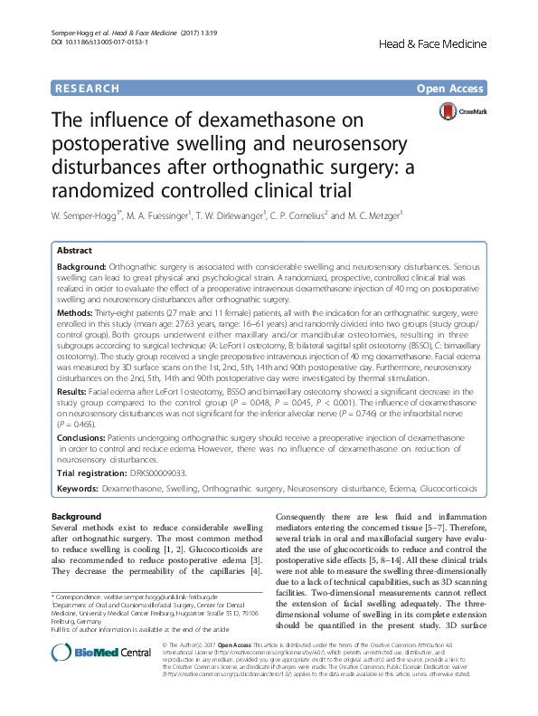 (PDF) The influence of dexamethasone on postoperative swelling and ...