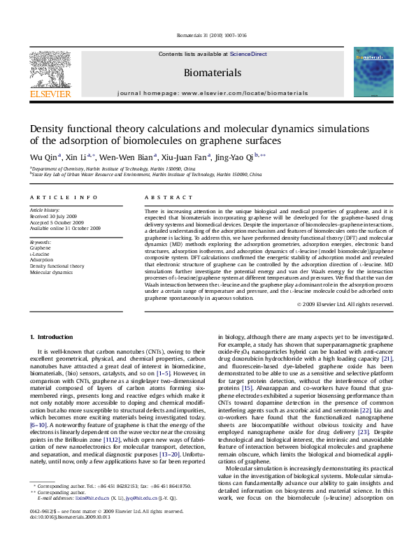 (PDF) Density functional theory calculations and molecular dynamics ...
