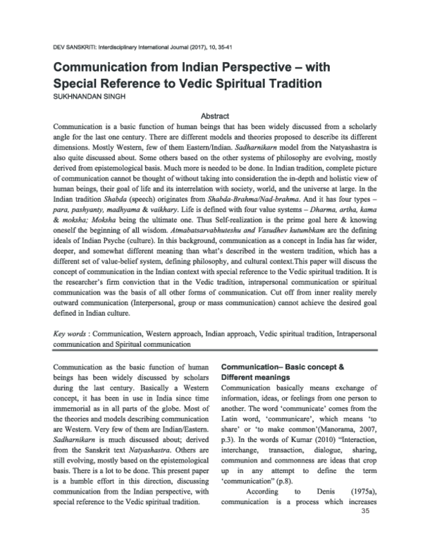 (PDF) Communication from Indian Perspective