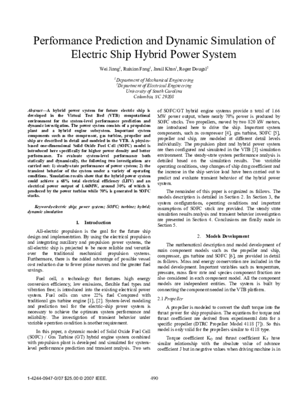 (PDF) Performance Prediction and Dynamic Simulation of Electric Ship ...
