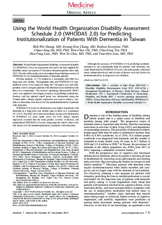 (PDF) Using the World Health Organization Disability Assessment ...