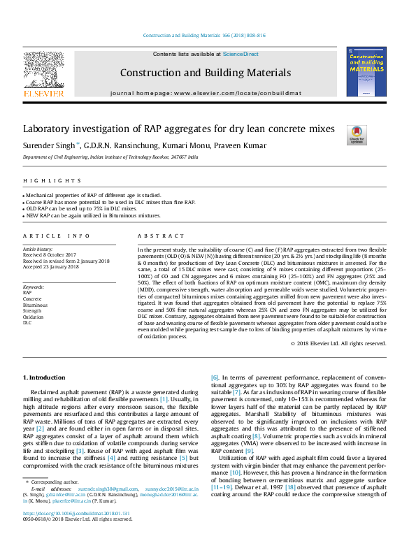 (PDF) Laboratory investigation of RAP aggregates for dry lean concrete ...