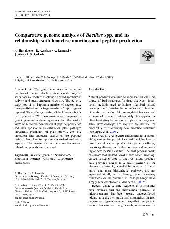 (PDF) Comparative genome analysis of Bacillus spp. and its relationship ...