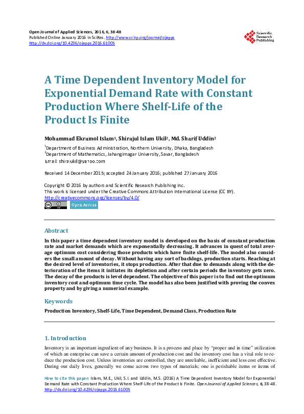 (PDF) A Time Dependent Inventory Model for Exponential Demand Rate with ...