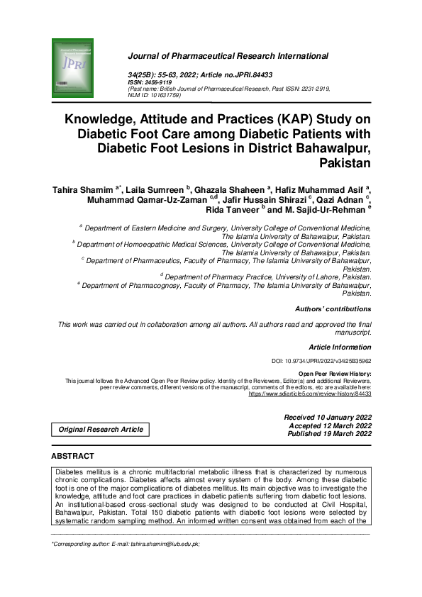 (PDF) Knowledge, Attitude and Practices (KAP) Study on Diabetic Foot ...