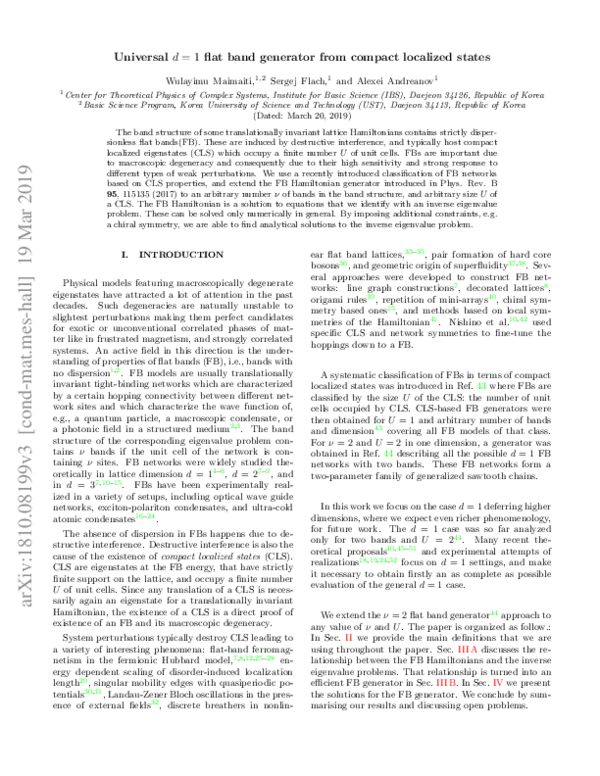 (PDF) Universal d=1 flat band generator from compact localized states