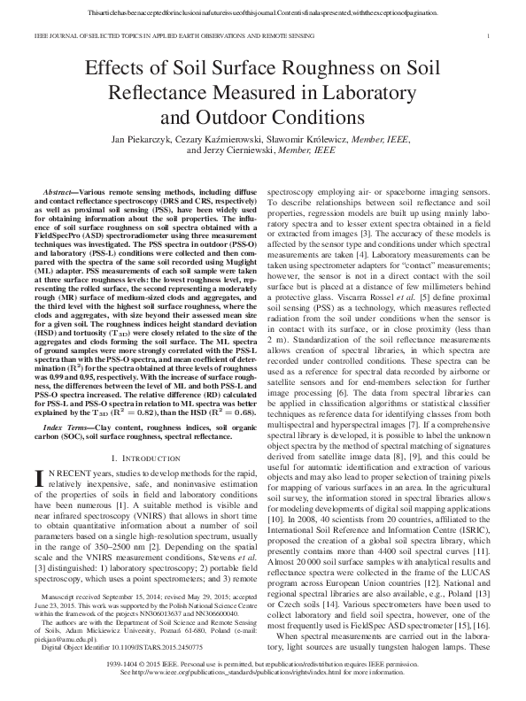 (PDF) Effects of Soil Surface Roughness on Soil Reflectance Measured in ...